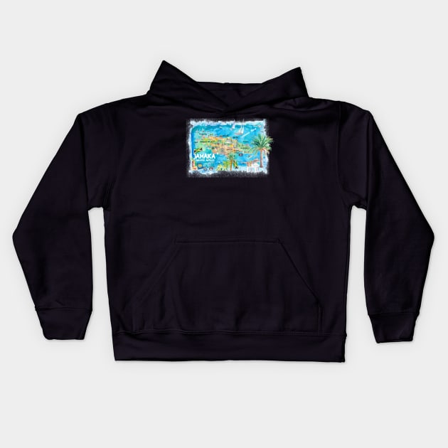 Jamaica Illustrated Travel Map with Roads and HighlightsS Kids Hoodie by artshop77